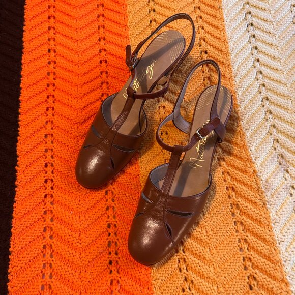 1970s Never worn Naturalizer Leather Brown T-bar Roman Mary Jane sandal heels - - Picture 11 of 15